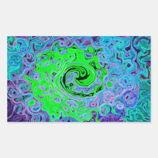 Sticker Rectangulaire Vert Citron Groovy Abstrait Rétro Tourbillon Liqui (Devant)