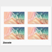 Sticker Rectangulaire Vert rose Ocean Beach Aquarelle été soleil (Feuille)