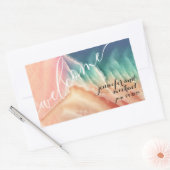 Sticker Rectangulaire Vert rose Ocean Beach Aquarelle été soleil (Enveloppe)