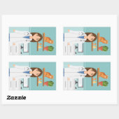 Sticker Rectangulaire Vétérinaire Femme Vétérinaire Fille Avec Chat Oran (Feuille)