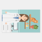 Sticker Rectangulaire Vétérinaire Femme Vétérinaire Fille Avec Chat Oran (Devant)