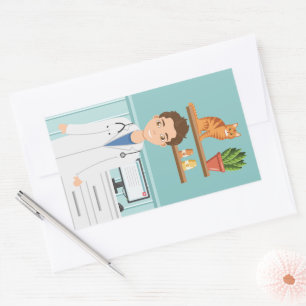 Sticker Rectangulaire Vétérinaire Homme Vétérinaire Guy Portant Un Mante