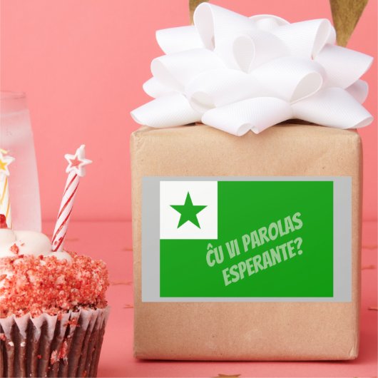 Sticker Rectangulaire ← vi parolas Esperante ? (Fête)