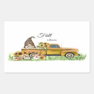 Sticker Rectangulaire Vibes de automne Leopard Gnome Tournesol Jaune Pic