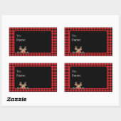 Sticker Rectangulaire Vichy Rouge Noir Tendance avec Renne (Feuille)