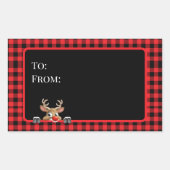 Sticker Rectangulaire Vichy Rouge Noir Tendance avec Renne (Devant)