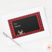 Sticker Rectangulaire Vichy Rouge Noir Tendance avec Renne (Enveloppe)