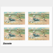 Sticker Rectangulaire Victorian Beach Swim Girl Ocean Summer Vacances (Feuille)