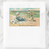 Sticker Rectangulaire Victorian Beach Swim Girl Ocean Summer Vacances (Sac)