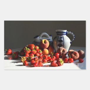 Sticker Rectangulaire Vie morte avec fraises, pêches et cerises
