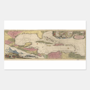Sticker Rectangulaire Vieille carte des Antilles (1757)