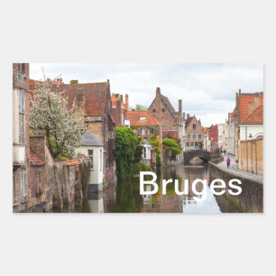 Sticker Rectangulaire Vieilles maisons en Bruges, Belgique