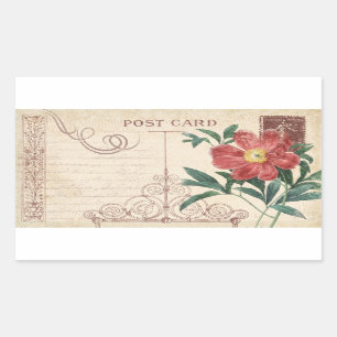 Sticker Rectangulaire Vieux Cartes Postales Florales Vintage