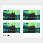 Sticker Rectangulaire Viking Navire Et Lumières Du Nord (Feuille)