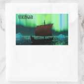 Sticker Rectangulaire Viking Navire Et Lumières Du Nord (Sac)