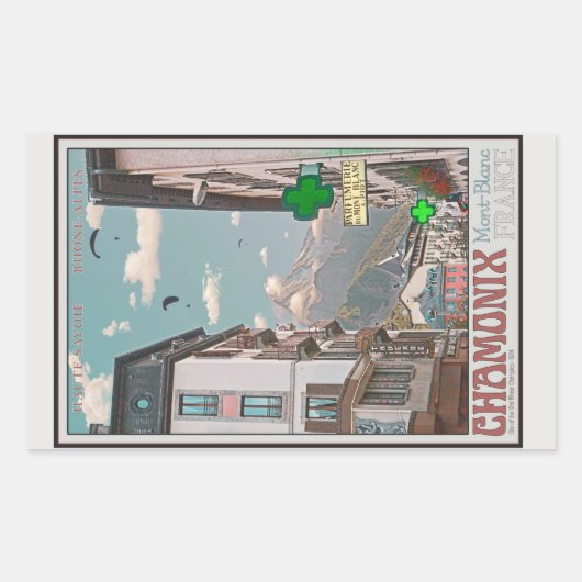 Sticker Rectangulaire Village de Chamonix (blanc) (Devant)