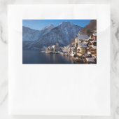 Sticker Rectangulaire Ville de Hallstatt dans la neige en hiver (Sac)