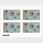 Sticker Rectangulaire Vinage Fleur Rose floral bleu rose nostalgique (Feuille)
