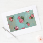 Sticker Rectangulaire Vinage Fleur Rose floral bleu rose nostalgique (Enveloppe)