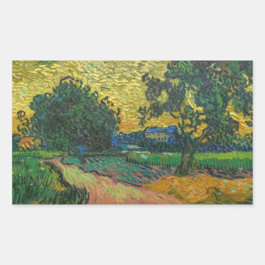 Sticker Rectangulaire Vincent van Gogh - Paysage à Twilight (Devant)