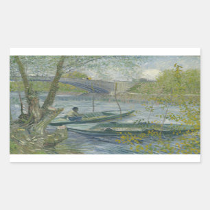 Sticker Rectangulaire Vincent van Gogh - Pêche au printemps, Pont de