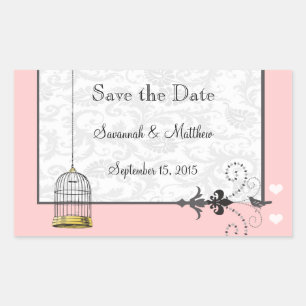Sticker Rectangulaire Vintage Bird Cage Musical Inséparables Mariages