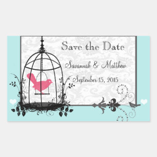 Sticker Rectangulaire Vintage Bird Cage Musical Inséparables Mariages