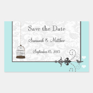 Sticker Rectangulaire Vintage Bird Cage Musical Inséparables Mariages