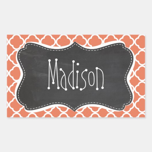 Sticker Rectangulaire Vintage Chalkboard look; Burning Sienna Quatrefoil (Devant)