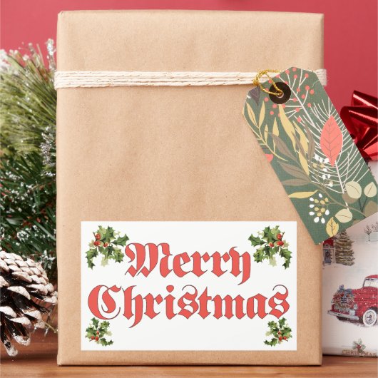 Sticker Rectangulaire Vintage Christmas, Merry Christmas Text Design (vacances)