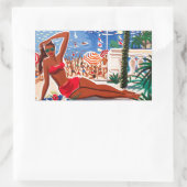 Sticker Rectangulaire Vintage Côte d'Azur Beach Girl (Sac)