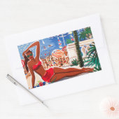 Sticker Rectangulaire Vintage Côte d'Azur Beach Girl (Enveloppe)