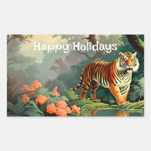 Sticker Rectangulaire Vintage de tigre sauvage de la forêt des marais