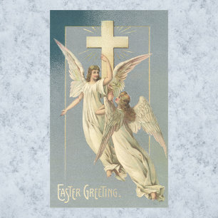 Sticker Rectangulaire Vintage Easter, Victorian Angels with a Cross