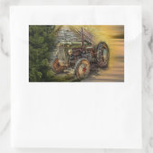 Sticker Rectangulaire Vintage Green Tractor Rustic (Sac)