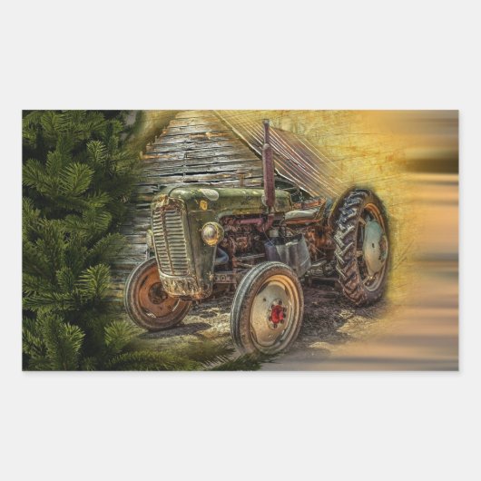 Sticker Rectangulaire Vintage Green Tractor Rustic (Devant)