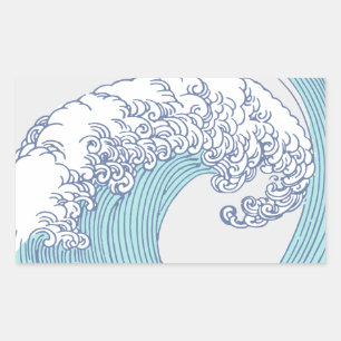 Sticker Rectangulaire Vintage japonais Ukiyo-e art de vague de surf Blue
