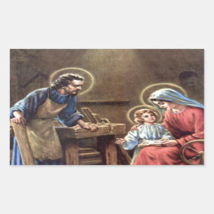 Sticker Rectangulaire vintage la famille sainte, Jésus Christ, Josef, M