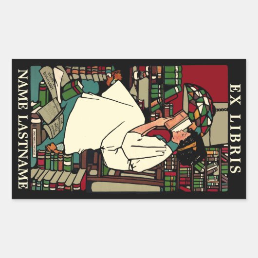 Sticker Rectangulaire Vintage Lecture Ex Libris Boplate Modèle (Devant)