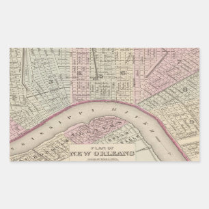 Sticker Rectangulaire Vintage Map of Nouvelle-Orléans (1880)