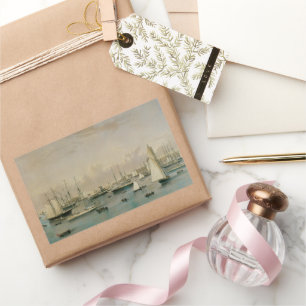 Sticker Rectangulaire Vintage Maritime, Escadre de yachts à Newport Harb