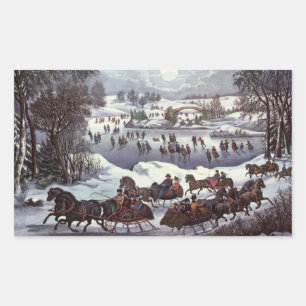Sticker Rectangulaire Vintage Noël, Central Park en hiver