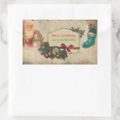 Sticker Rectangulaire Vintage Noël Père Noël avec cadeaux (Sac)