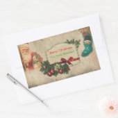 Sticker Rectangulaire Vintage Noël Père Noël avec cadeaux (Enveloppe)