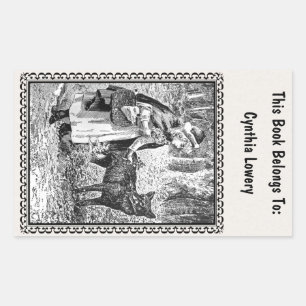 Sticker Rectangulaire Vintage Noir Blanc Rouge Chapeau Loup dans le cadr