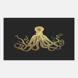 Sticker Rectangulaire Vintage Octopus Gold Black Enk Côtier Nautique