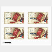 Sticker Rectangulaire Vintage Patriotique, Tambours avec notes musicales (Feuille)