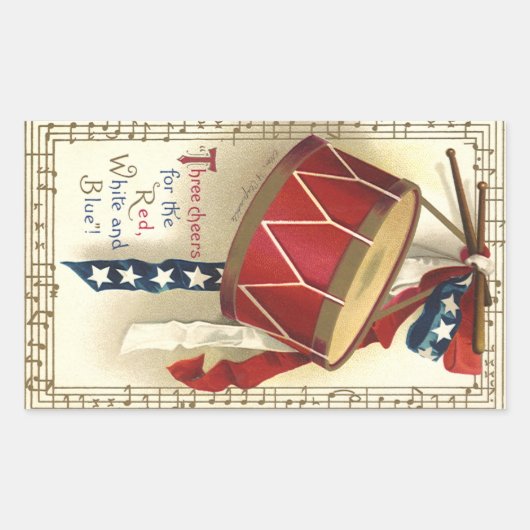 Sticker Rectangulaire Vintage Patriotique, Tambours avec notes musicales (Devant)