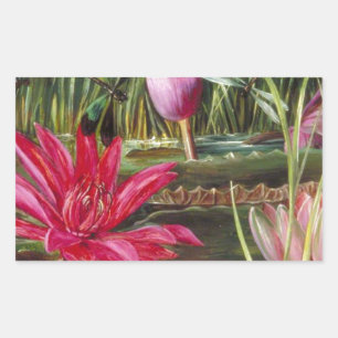 Sticker Rectangulaire Vintage Peinture Fleurs roses