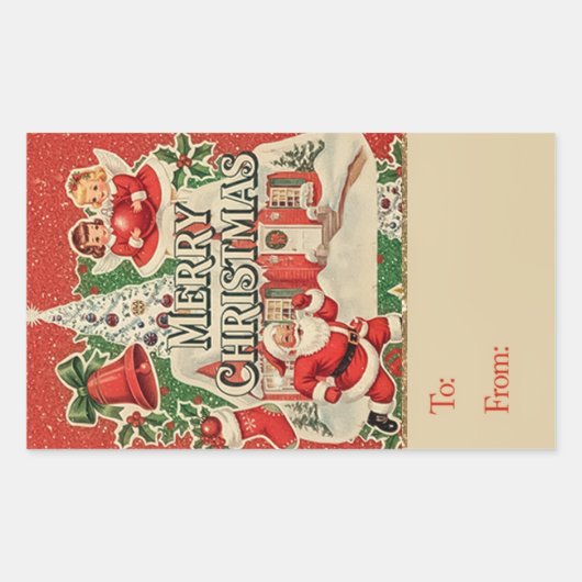 Sticker Rectangulaire Vintage Santa (Devant)